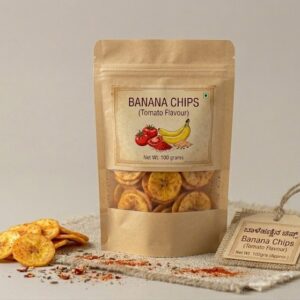 Banana Chips- Tomato Flavour ಬಾಳೆಕಾಯಿ ಚಿಪ್ಸ್ (ಟೊಮೆಟೊ ರುಚಿ)